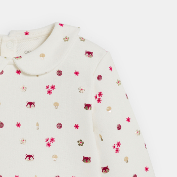 سترة من الصوف الناعم منمق برسوم باللون الأبيض مطرّز للفتيات الصغيرات